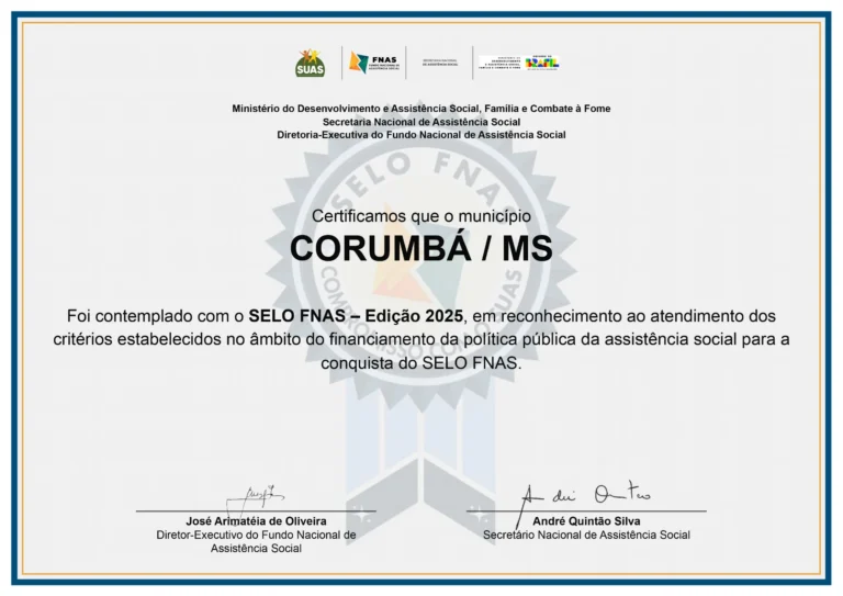 Corumbá conquista Selo FNAS e amplia investimentos em assistência social