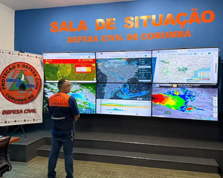 Defesa Civil alerta Corumbá para chuva, ventos fortes e queda de temperatura