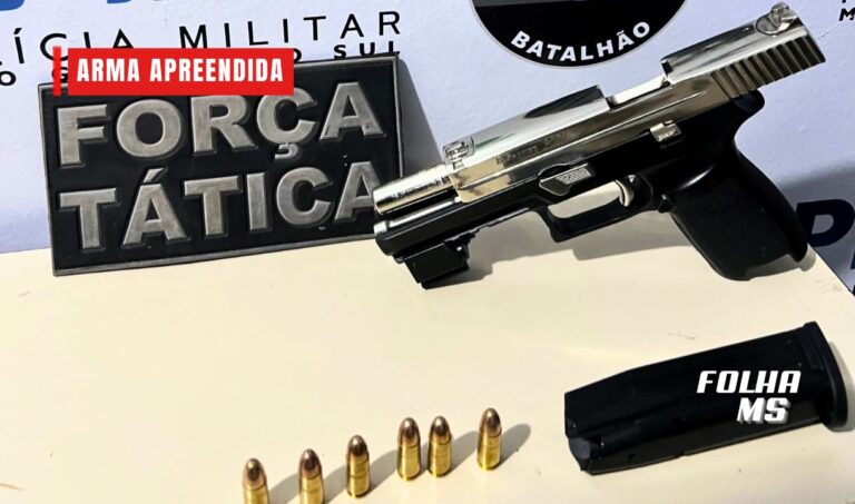 Homem é levado para delegacia após PM encontrar pistola 9 mm em caminhonete em Corumbá