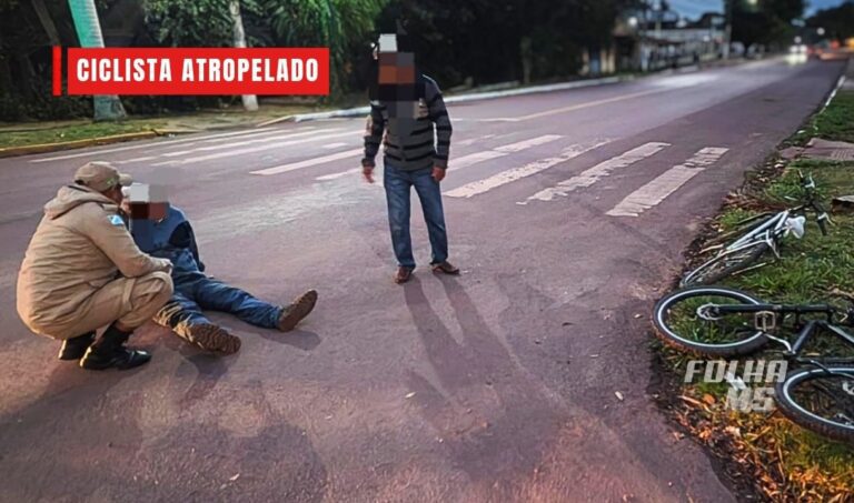 Ciclista é atropelado em cruzamento de Corumbá e levado ao pronto-socorro