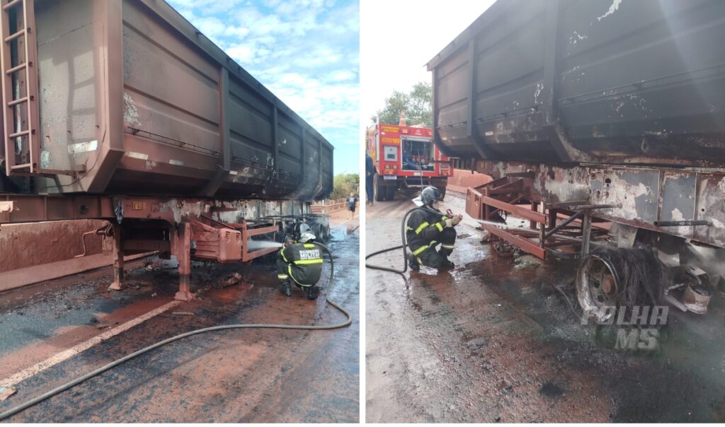Moradores denunciam riscos em estrada tomada pelo transporte de minério em Corumbá 3 fogo carreta minerio