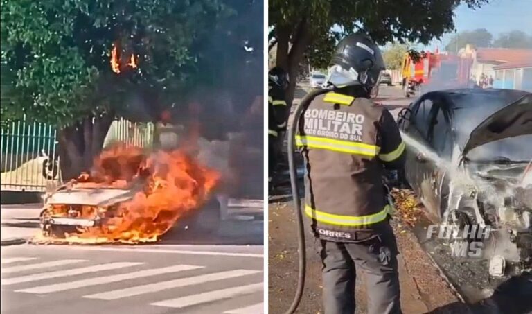 Incêndio em veículo destrói carro e mobiliza bombeiros em Corumbá
