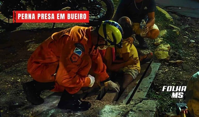 Bombeiros resgatam menina após perna ficar presa em grade de bueiro em Corumbá