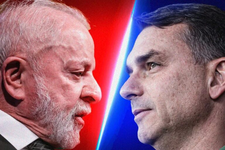 Gráfico de pesquisa Datafolha mostrando Lula 48% e Flávio Bolsonaro 43%