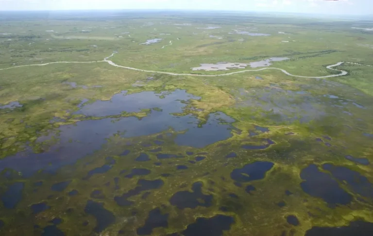 Área alagada do Pantanal com marcação da linha de enchente e produtores rurais com documentos
