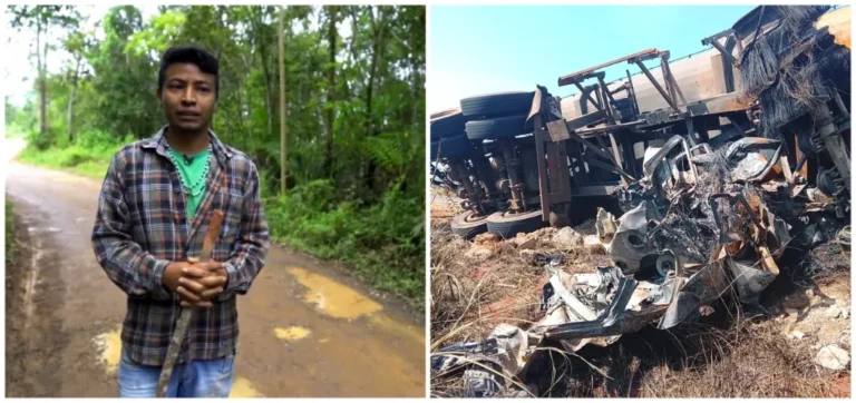 Carro destruído após acidente com semirreboque na MS-180