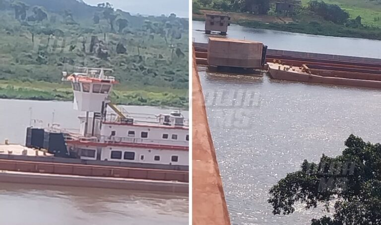 Comboio de barcaças colide com proteção da ponte sobre o Rio Paraguai em Corumbá