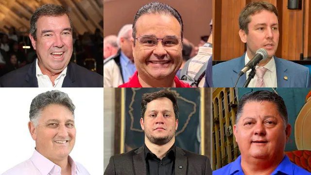 Mapa de Mato Grosso do Sul com ícones representando candidatos e marcador indicando 5 de agosto