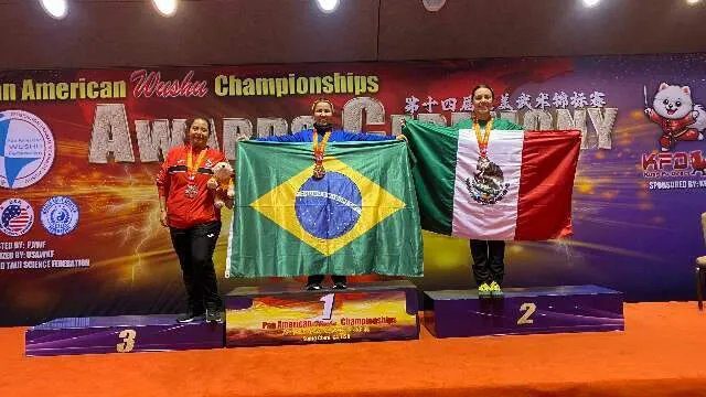 Atletas de Kungfu Wushu do Mato Grosso do Sul em posição de luta