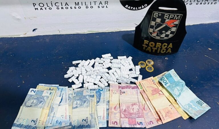 Homem é preso com 74 papelotes de pasta base de cocaína durante ação da Força Tática em Corumbá