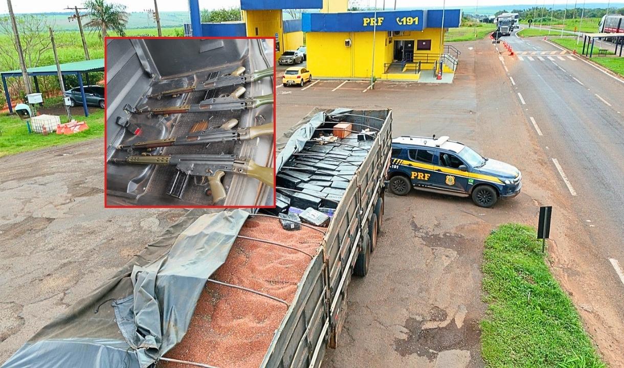 PRF encontra 6,3 toneladas de maconha e quatro fuzis em caminhão na BR-163
