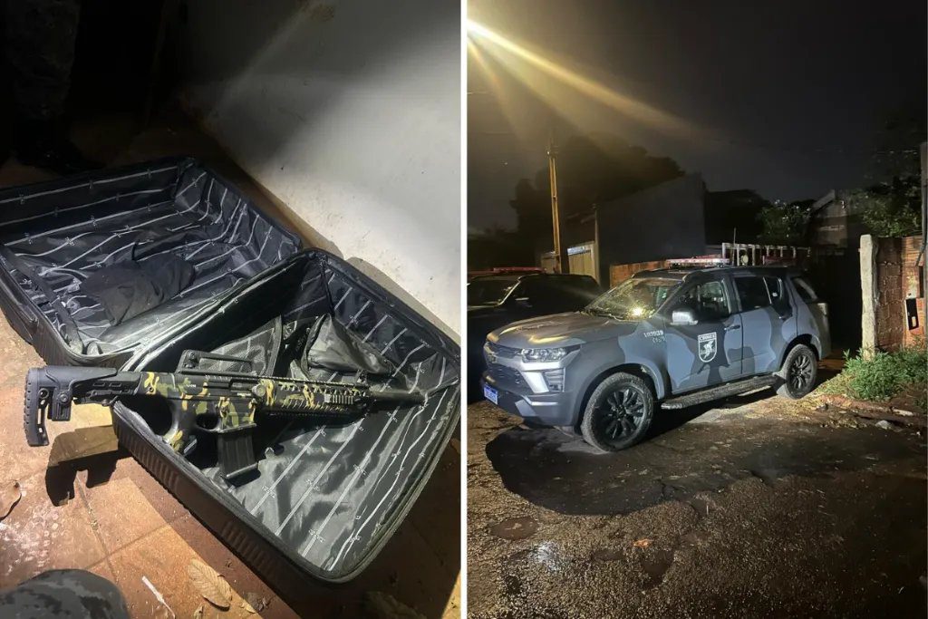 Policiais do Batalhão de Choque durante operação em imóvel no bairro Aero Rancho, Campo Grande.