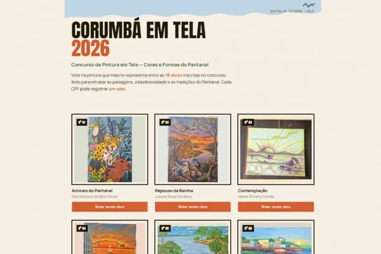 Corumbá em Tela 2026 abre votação popular para eleger as melhores pinturas do Pantanal