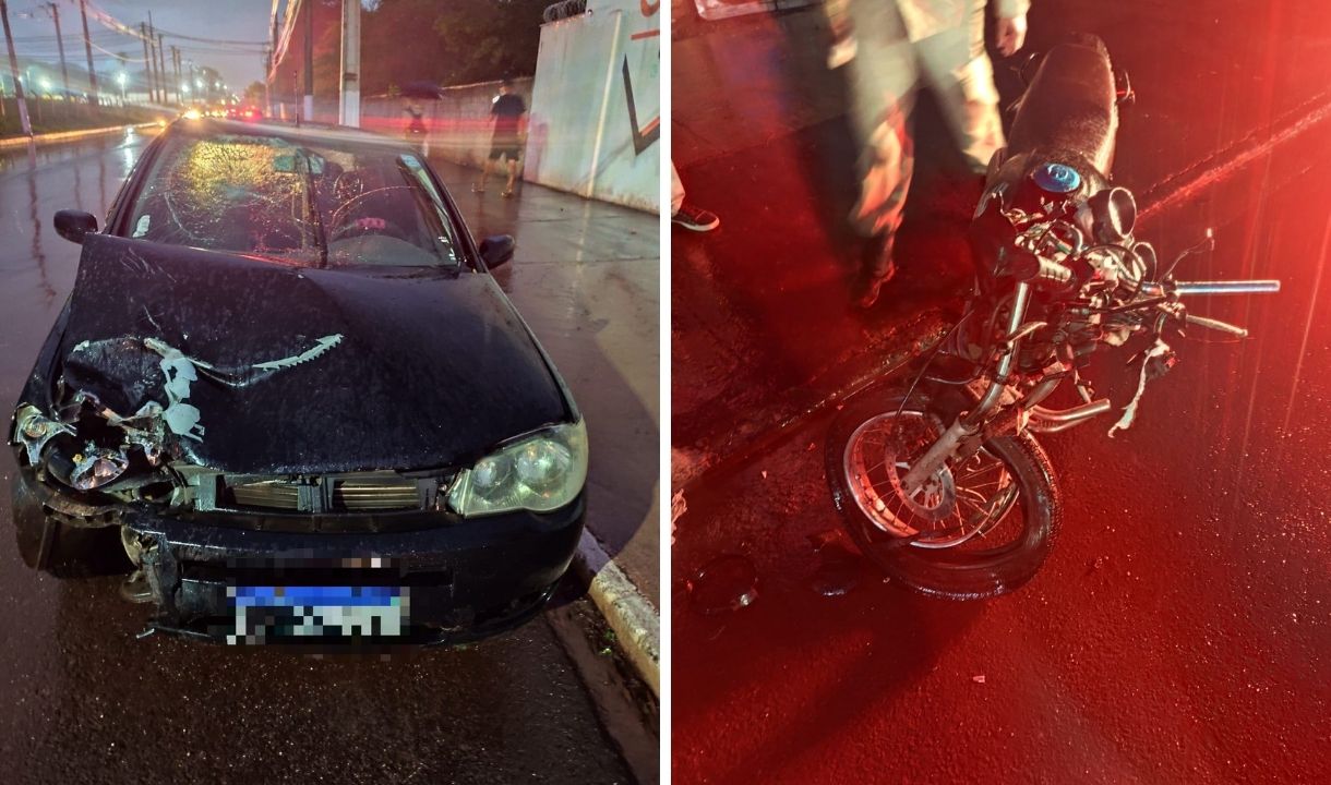 Motorista foi contido por populares após colisão que deixou motociclista ferido em Corumbá