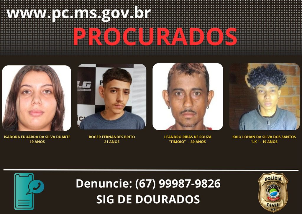 Polícia divulga nomes de quatro procurados por suspeita de homicídios em Dourados