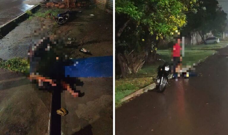 Duas quedas de moto quase simultâneas deixam mulher inconsciente e jovem ferido em Corumbá