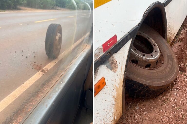 Roda se solta de ônibus escolar com alunos na MS-164 em Ponta Porã