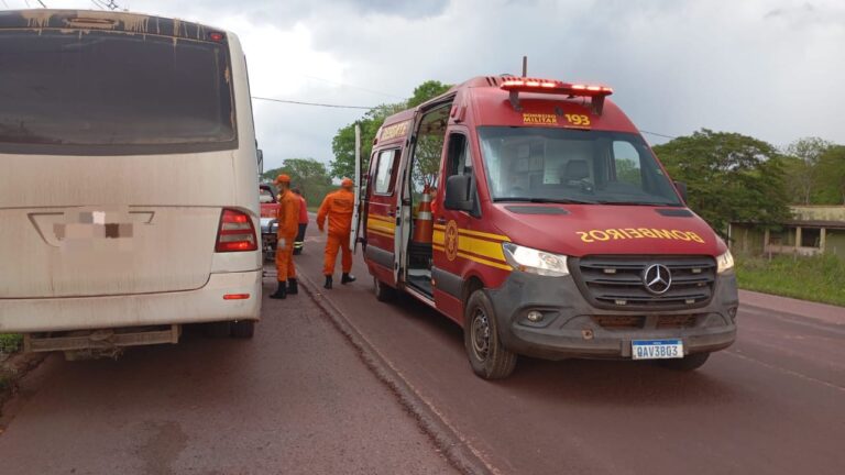 Bombeiros socorrem trabalhador que passou mal dentro de micro-ônibus na BR-262