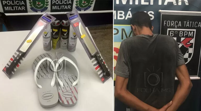 Homem furta estabelecimento comercial, foge em ônibus e acaba preso pela PM