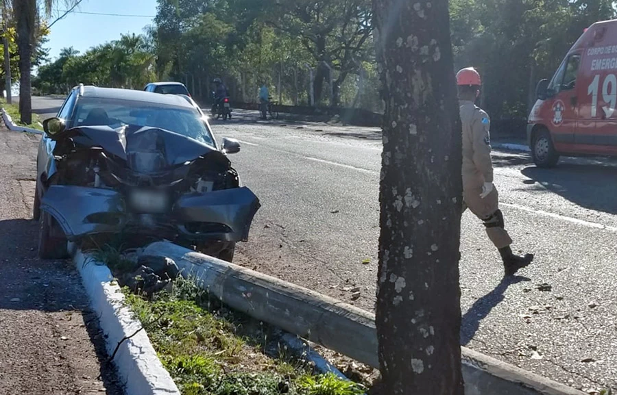 Leia mais sobre o artigo Ao desviar de cachorro, motorista colide em poste e árvore na Avenida Rio Branco