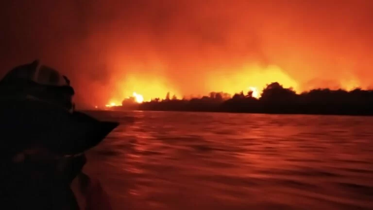 Fogo avança sobre casas e famílias são resgatadas pelo Corpo de bombeiros no Pantanal