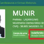 TRE atualiza sistema e candidatura de Munir Sadeq em Ladário já consta como indeferido