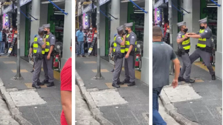 Policial Militar aponta arma para colega de farda durante discussão na região central de São Paulo | vídeo