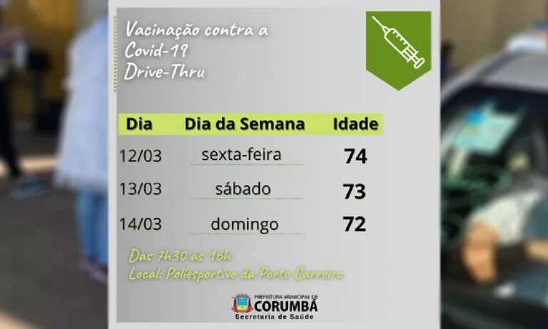 Secretaria divulga novo calendário de vacinação com idosos a partir de 72 anos em Corumbá