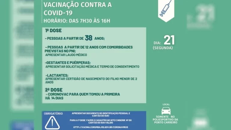 Vacinação contra covid-19 chega vai imunizar pessoas a partir dos 38 anos em Corumbá