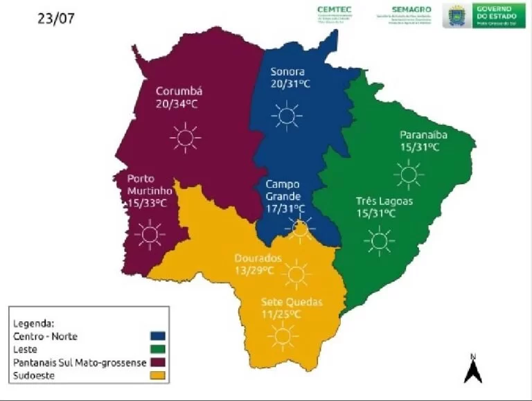 Sábado será de tempo quente e baixa umidade do ar em MS