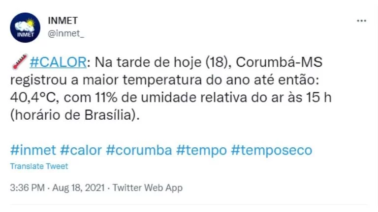 Corumbá registra tarde mais quente do ano com temperatura acima dos 40°C graus
