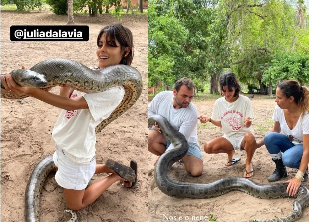 Você está visualizando atualmente Atriz Julia Dalavia é clicada segurando sucuri gigante no Pantanal