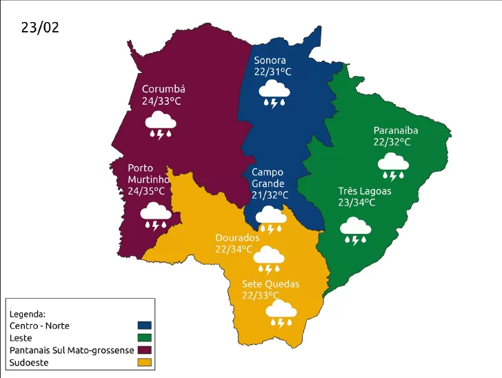 mapa tempo 23 fevereiro