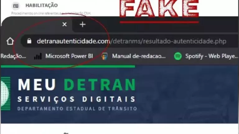 Golpistas criam site fake do Detran-MS para enganar usuários e cobrar taxas