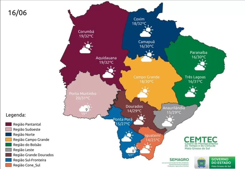 Em Corumbá, a temperatura pode chegar a 32ºC.