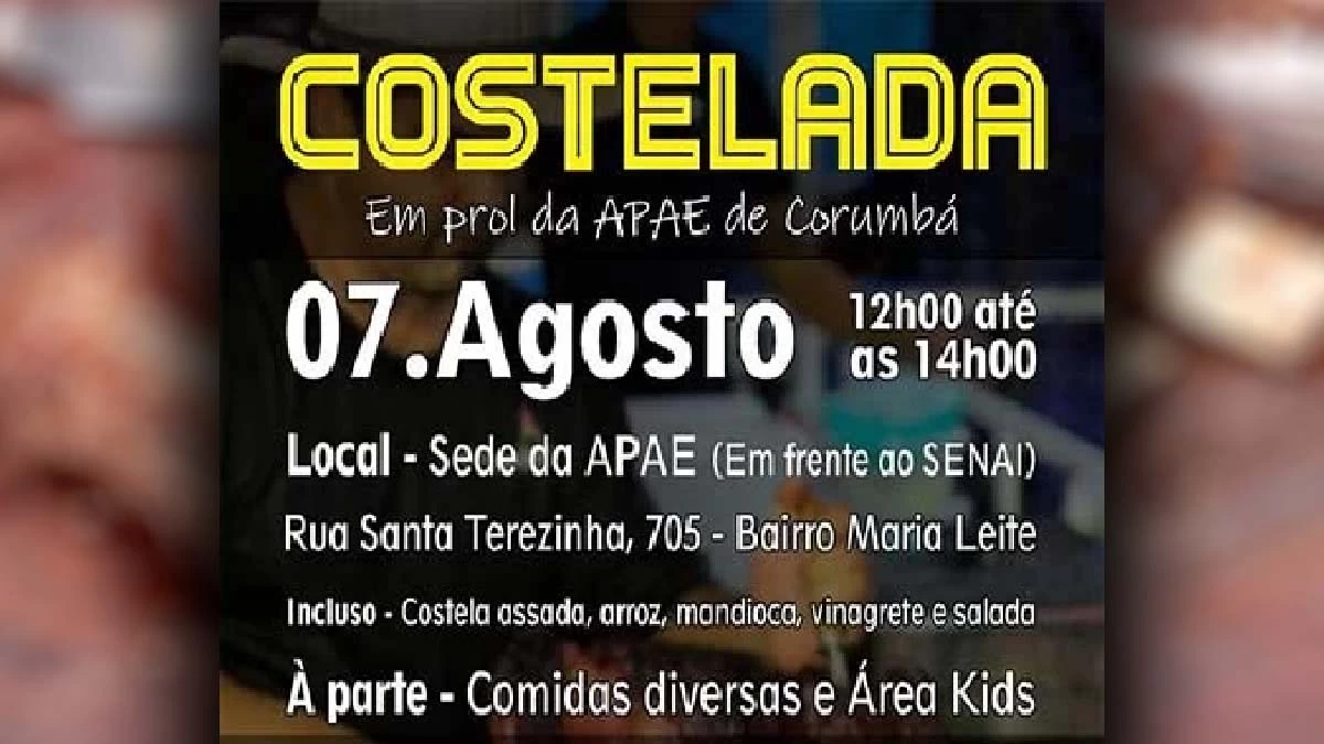 No momento, você está visualizando Costelada beneficente da APAE acontece neste domingo em Corumbá