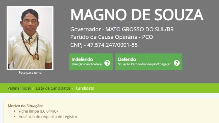 Candidato do PCO ao governo de MS tem candidatura indeferida pela justiça
