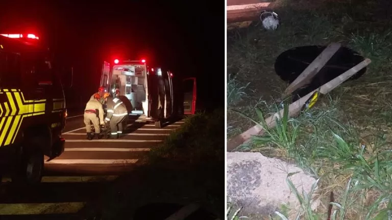 Motociclista fica ferida após colidir em placa de sinalização na BR-262