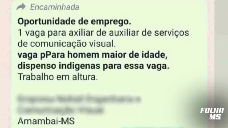 Empresário que exclui indígenas para vaga de emprego é denunciado por racismo em MS