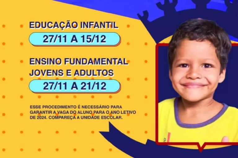 Rematrícula na rede municipal de ensino de Ladário inicia nesta segunda-feira