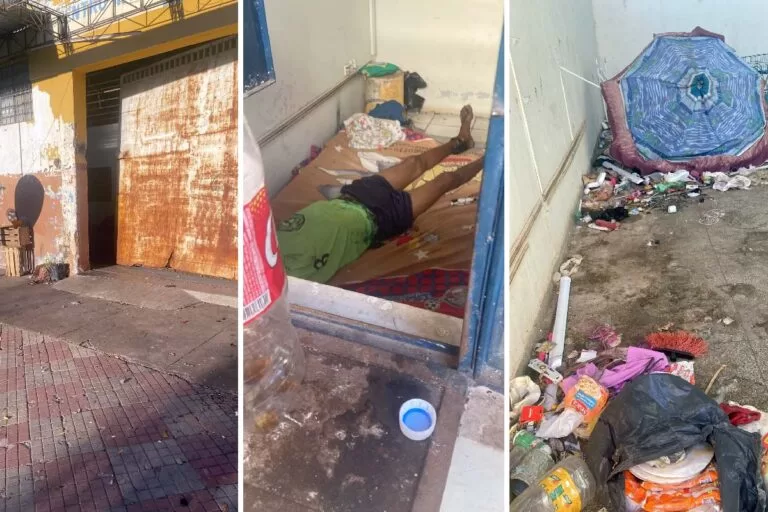 Abandonado antigo mercadão vira abrigo para moradores de rua e usuários de drogas