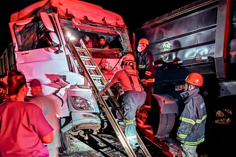 Duas pessoas ficam feridas em colisão entre carretas na BR-262