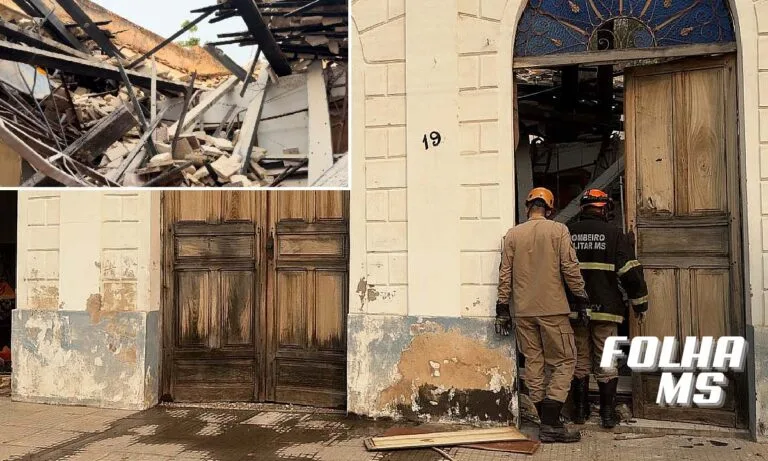 Teto de casarão desaba na região do Porto Geral em Corumbá