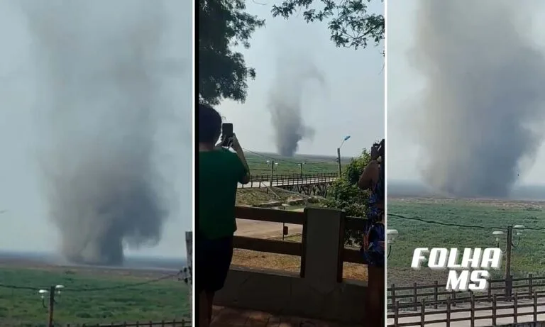 Redemoinho de cinzas se forma próximo a fronteira entre Bolívia e Brasil