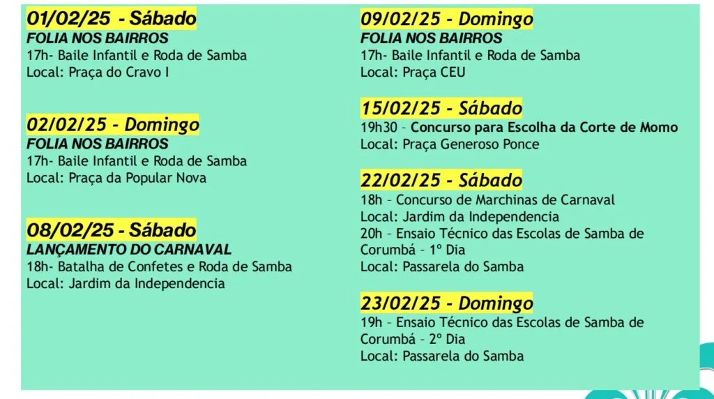 Carnaval 2025 terá programação nos bairros em Corumbá